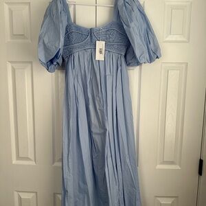 Elegant Blue Puff Sleeve Dress